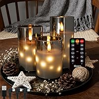 Vista 12 de Vela recargable sin llama, vela de LED parpadeante con forma de velón de cera auténtica con luces de hadas, control remoto y temporizador, mecha