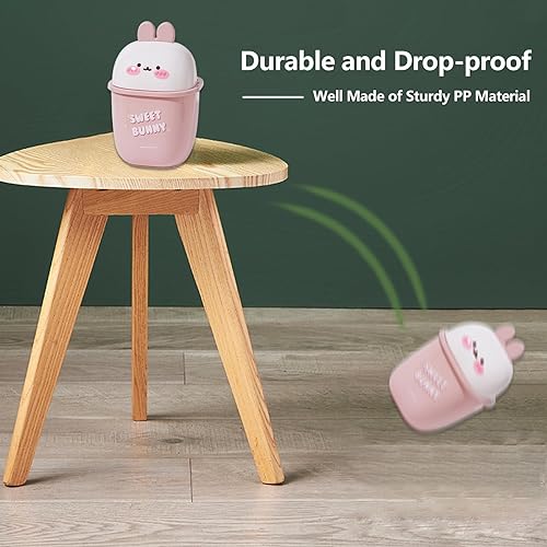Miniatura 5 de Benshukam Mini bote de basura con tapa, lindo conejo de escritorio, bote de basura pequeño de 0.35 galones, para encimera de baños, cocinas,