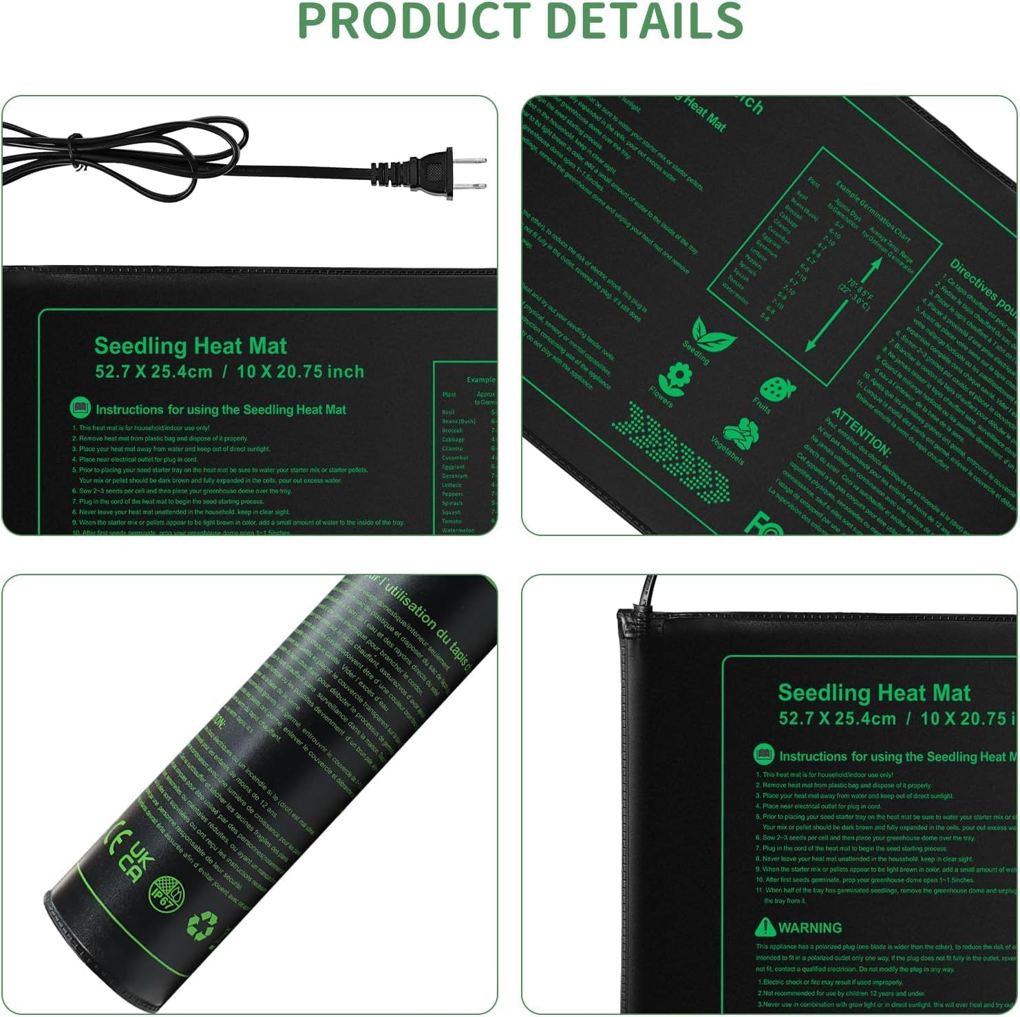 Seedling Heat mat | 4 Pack | Durable Waterproof | Heat Mats for Seed Starting,Seed Germination Heating Mat 10 x 20.75 Inch