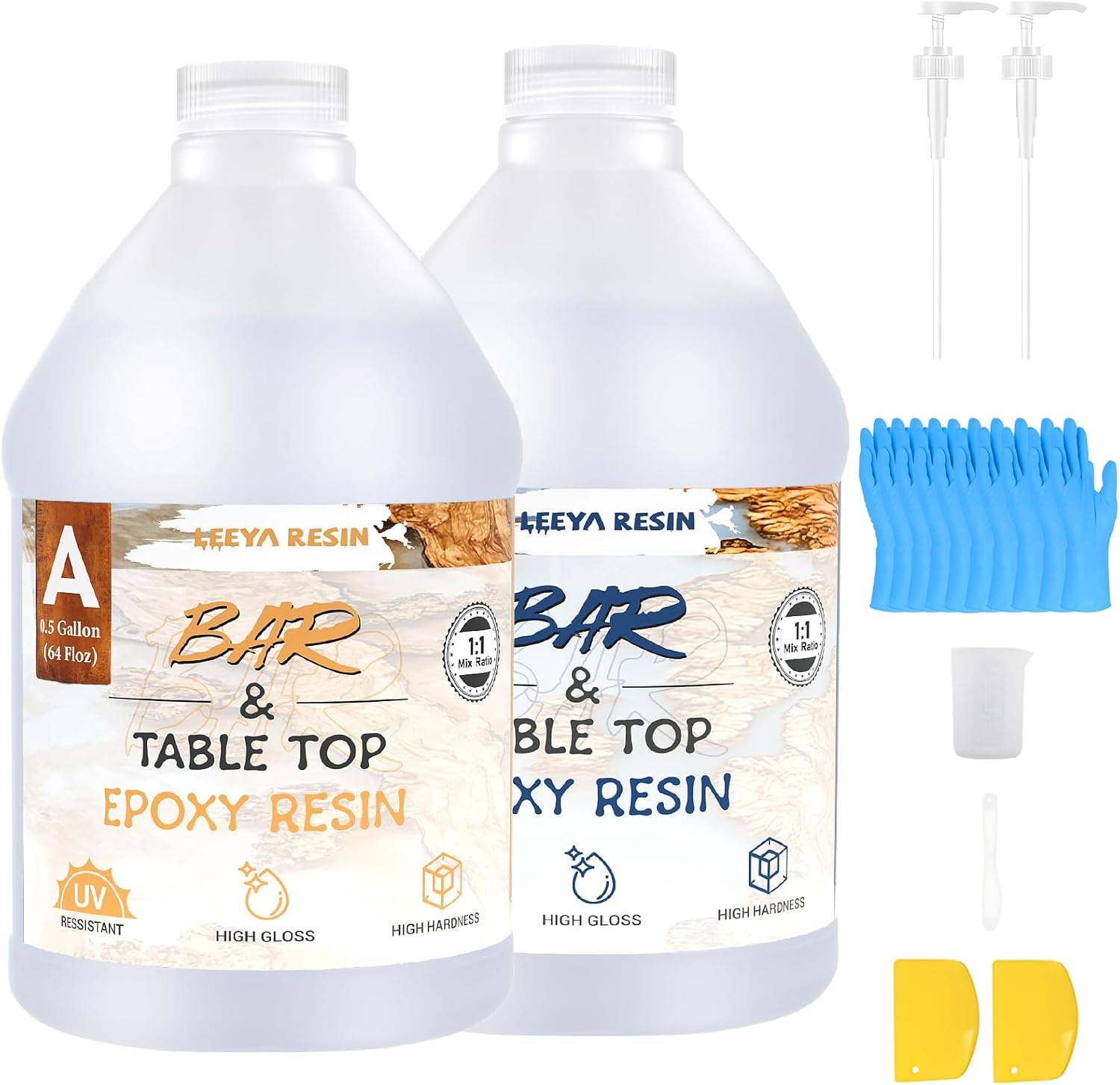 LEEYA RESIN Epoxy Resin Kit with Pumps 1 Gallon, Table Top Epoxy Resin Crystal Clear, Ultra-Gloss, Self-Leveling Resina Epoxica for River Table, Countertop, Arts & Crafts, Woodwork, Jewelry 1:1 Mix