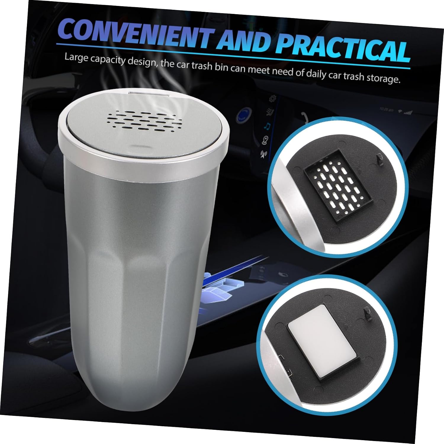 SOLUSTRE Car Trash Can with Lid Portable Garbage Container for Vehicle Lightweight Design for Car Interior Kitchen Office Construction Easy to Clean