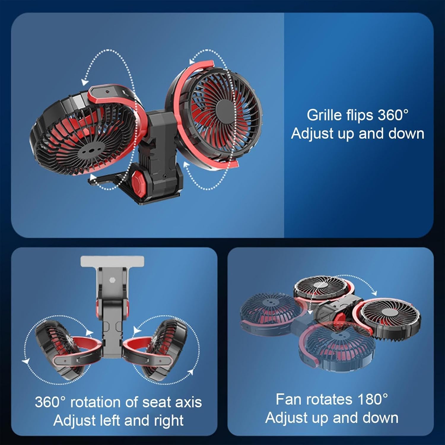 Vehicle Cooling Fan- 12V 24V Head Car Fan, 360° Adjustable Quiet Air Circulator | Portable Dashboard fanfor Car SUV RV