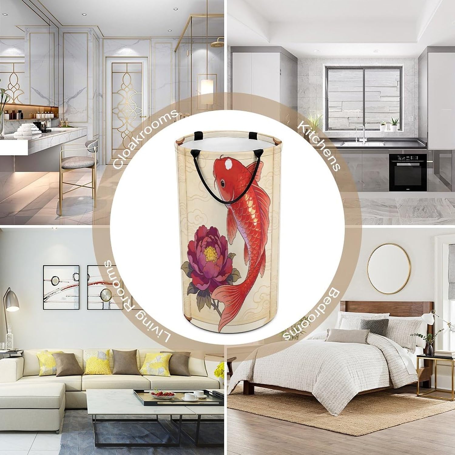 Koi Carp Bring Spring Laundry Hamper Portable Lightweight Clothes Hampers Fashion Dirty Laundry Storage Basket Large Capacity Foldable Clothes Baskets for Bathroom Bedroom