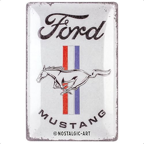 Miniatura 1 de Nostalgic-Art Letrero de lata retro, 7.9 x 11.8 pulgadas, Ford Mustang  Logotipo de caballo y rayas  Idea de regalo para los fanáticos de Ford,