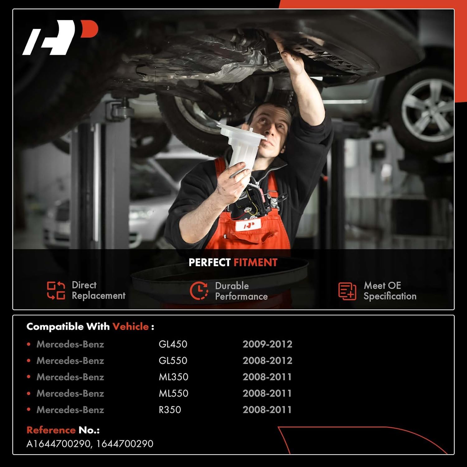 A-Premium Rear Fuel Filter Assembly Compatible with Mercedes-Benz GL450, GL550, ML350, ML550, R350, 2008-2012, Gas Replace# A1644700290