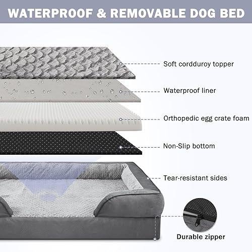 Miniatura 4 de INVENHO Cama ortopédica extragrande para perro, sofá impermeable XXL para perro, sofá de espuma con funda extraíble lavable, forro impermeable y