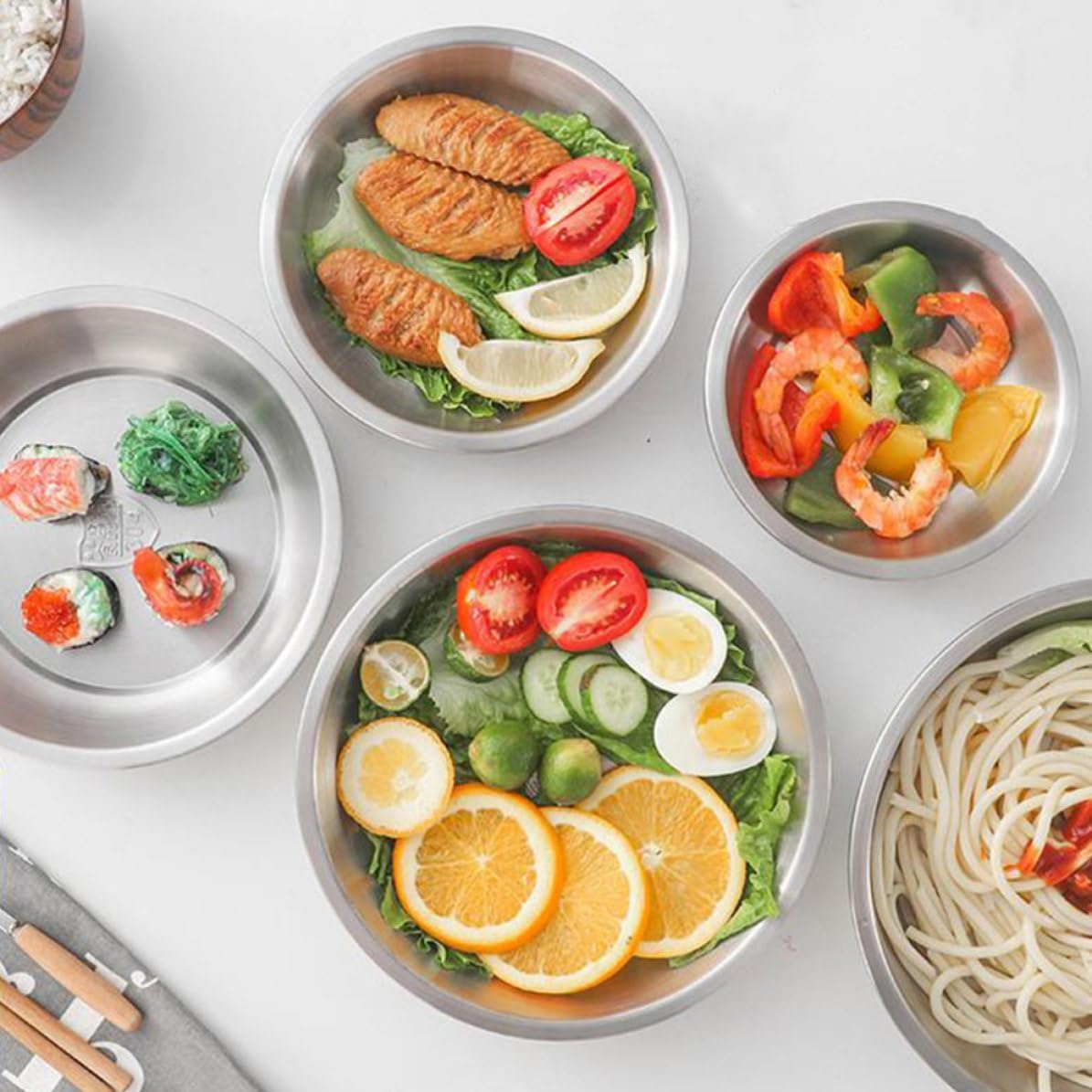 YARNOW 3pcs Stainless Steel round Plates Set for Camping and Picnic, Sturdy Metal Snack and Vegetable Serving Dishes with Smooth round Edges and Easy to Clean Surface