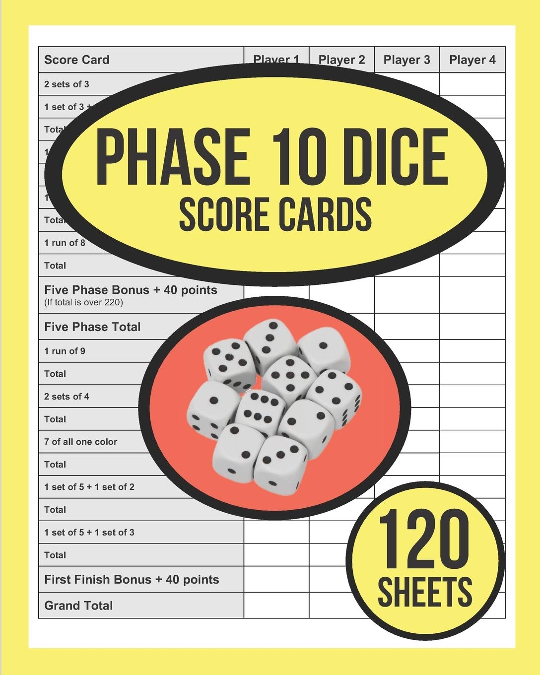 Buy Phase 10 DICE Game Score Cards 120 Sheets Phase Ten Dice Game