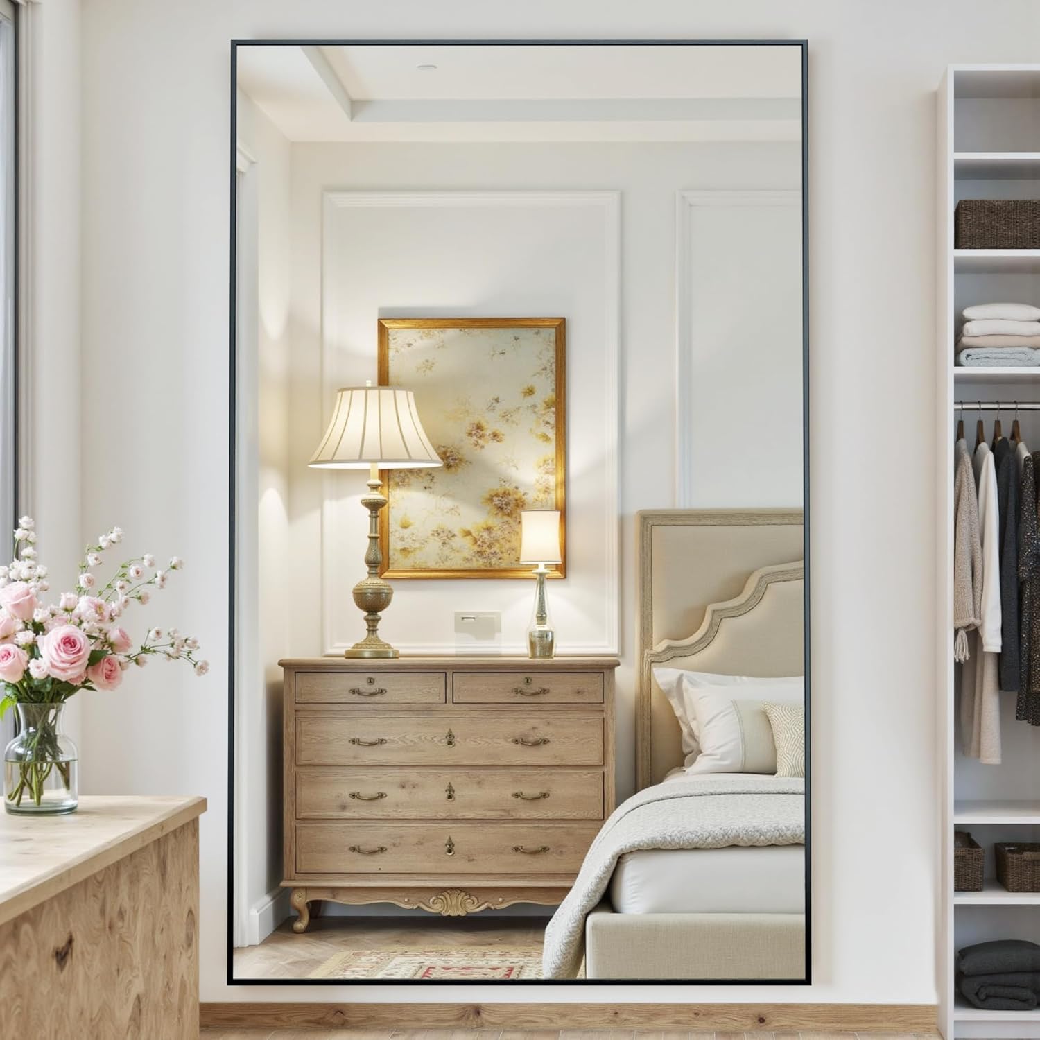 Suidia Rect Oversized Full Length Mirror Floor 72"x44" - Large Freestanding Full Body Mirror with Aluminum Alloy Frame, Tempered Glass, Black, Leaning/Wall Mounted for Bedroom, Living Room, Entrance