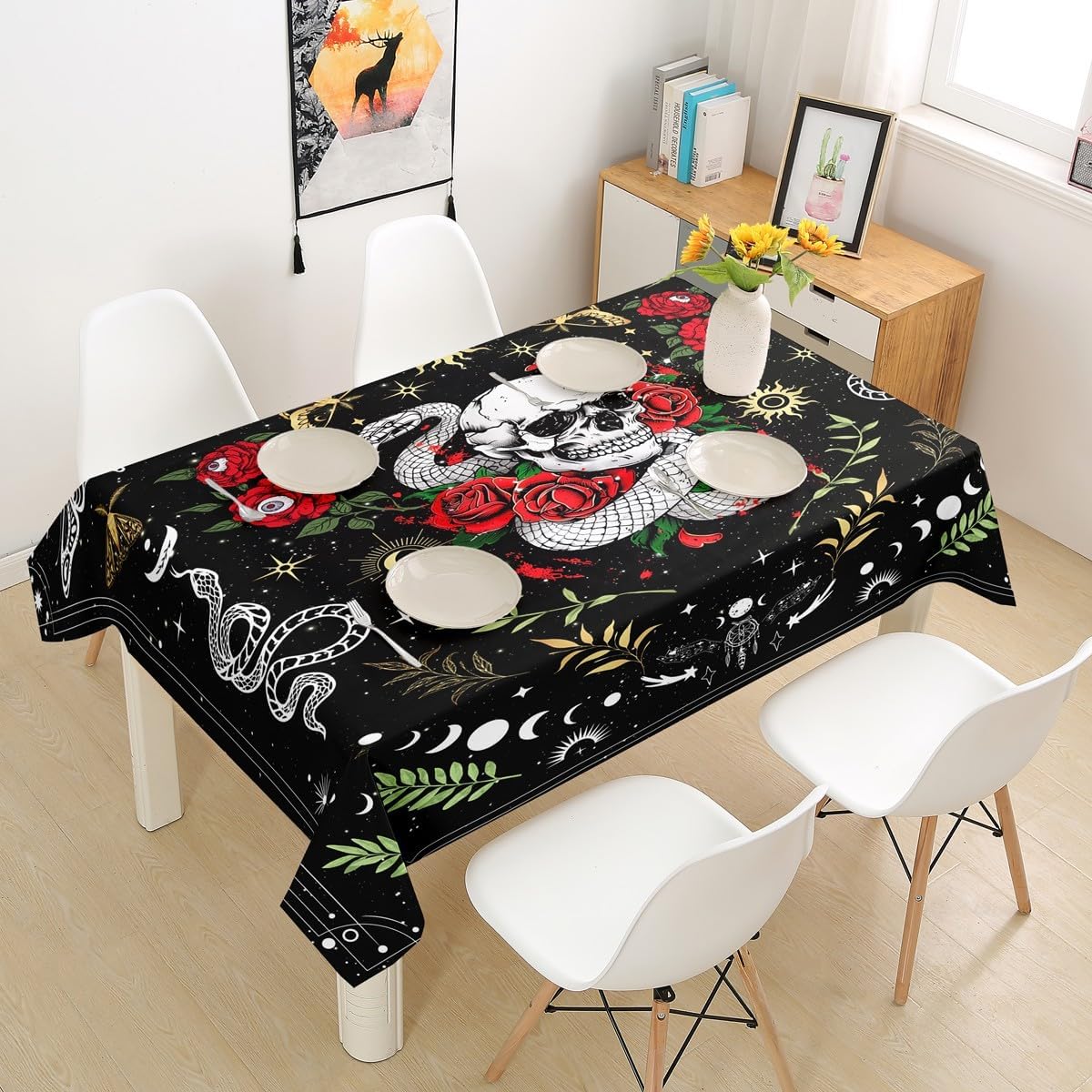 Castle Fairy Black Wild Animal Skin Tablecloths African Cheetah Wildlife Table Cloth for Kids Adults,Leopard Print Decorative Room Table Cover for Dining Room Kitchen,Rectangle 55"x71"