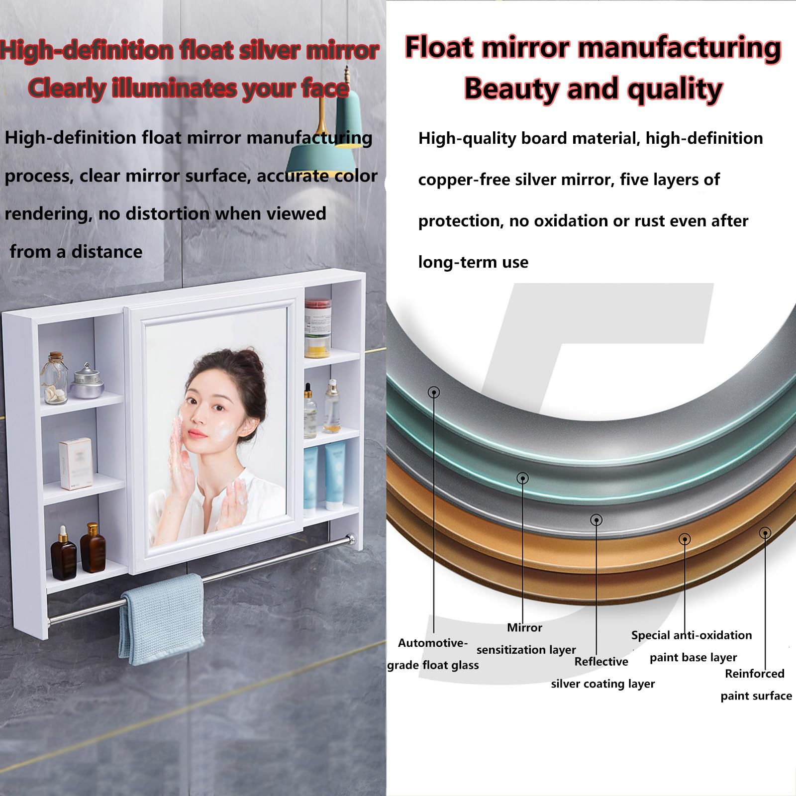 Armario retro con espejo de baño – Almacenamiento abierto de pared doble estante material de fibra de carbono HD especial vidrio elegante gabinete de medicina de baño para espacios modernos.