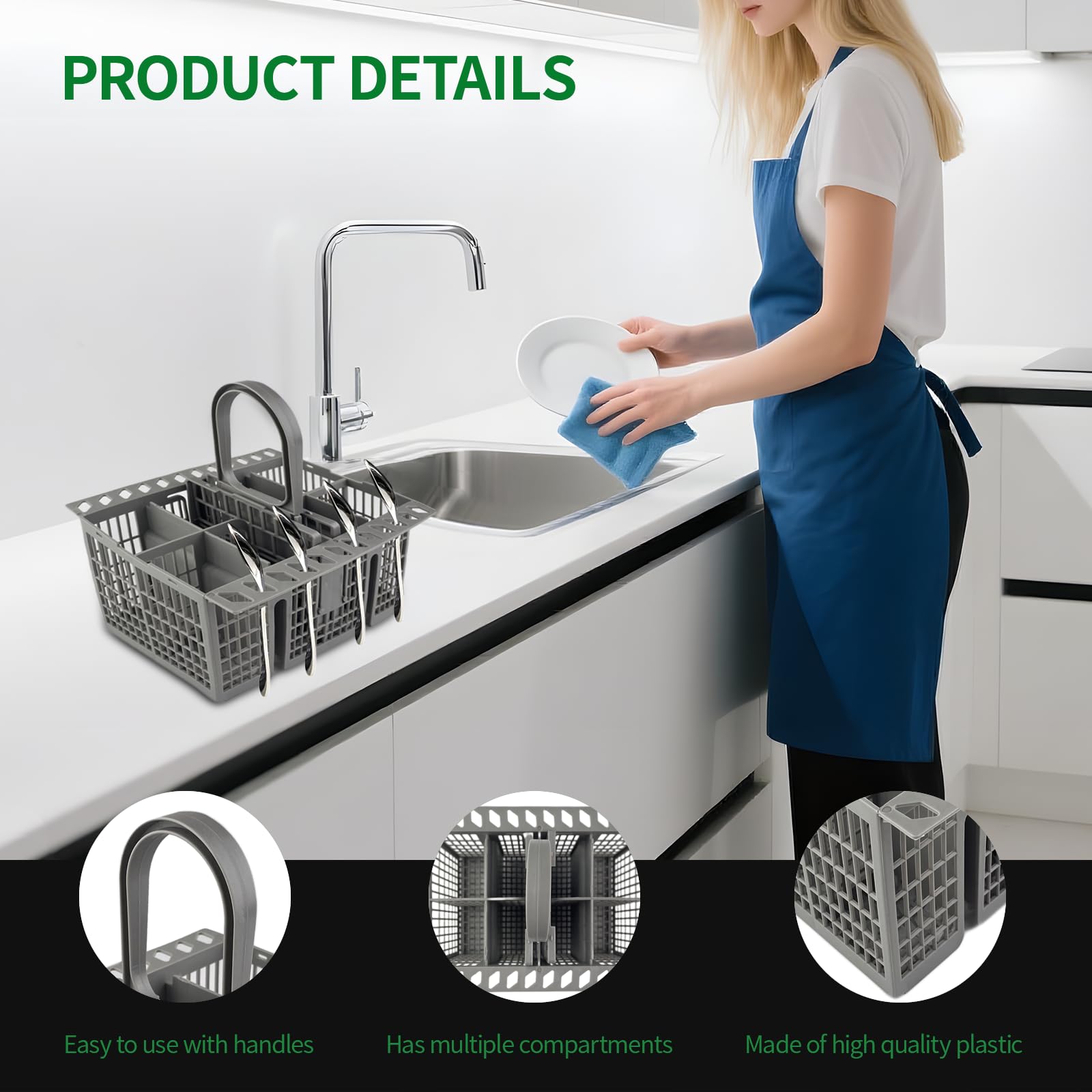 TERRARIDE Cesta para cubiertos para cesta inferior 22,5 x 21 x 16 cm para Hotpoint, Indesit,Whirlpool Bauknecht Ikea 488000386607,99673-8729,C00257140,C00386607 - Cesta para lavavajillas — view 4