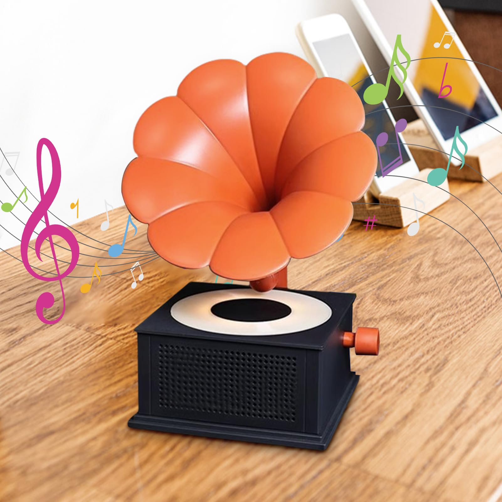 Przenośne Głośniki Głośnik W Vintage Gramofonów | Bezprzewodowy Dźwięk Stereo 3 Tryby Świetlne Przenośny Odtwarzacz Muzyki Dla Domu Kuchni Mężczyzn Kobiet Aktywności Na