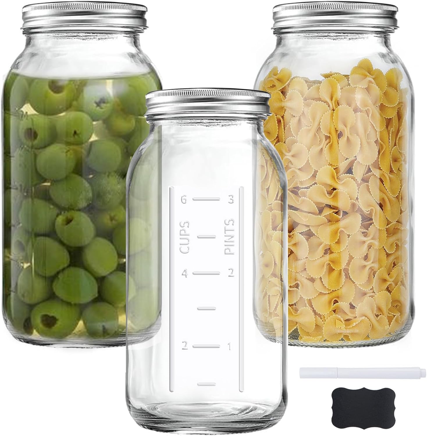 64 OZ Wide Mouth Mason Jars with Lids, Clear Heavy Duty Glass Airtight Storage Canning Jar and Band Half Gallon / 2 Quart Fermenting, Pickling, Storing, Pack of 3
