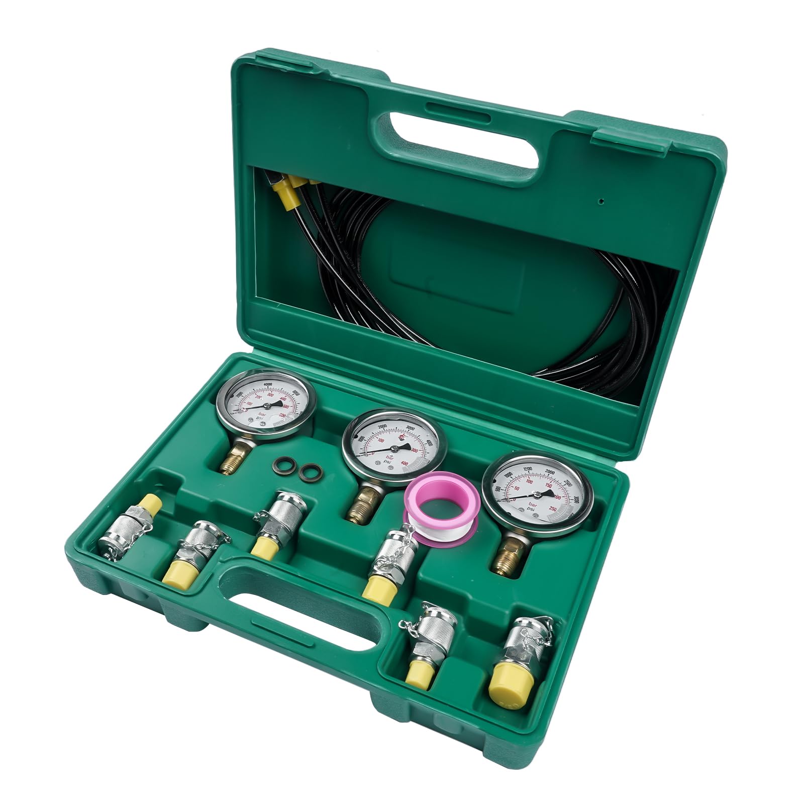 Hydraulic Pressure Test Kit 25/40/60MPa mit 6 Kupplungen, 304 Edelstahl Hydraulik-Messgeräte-Set für Bagger & Baumaschinen, inklusive Schlauchkupplungen und Messgerät für Hydraulik-Testgeräte