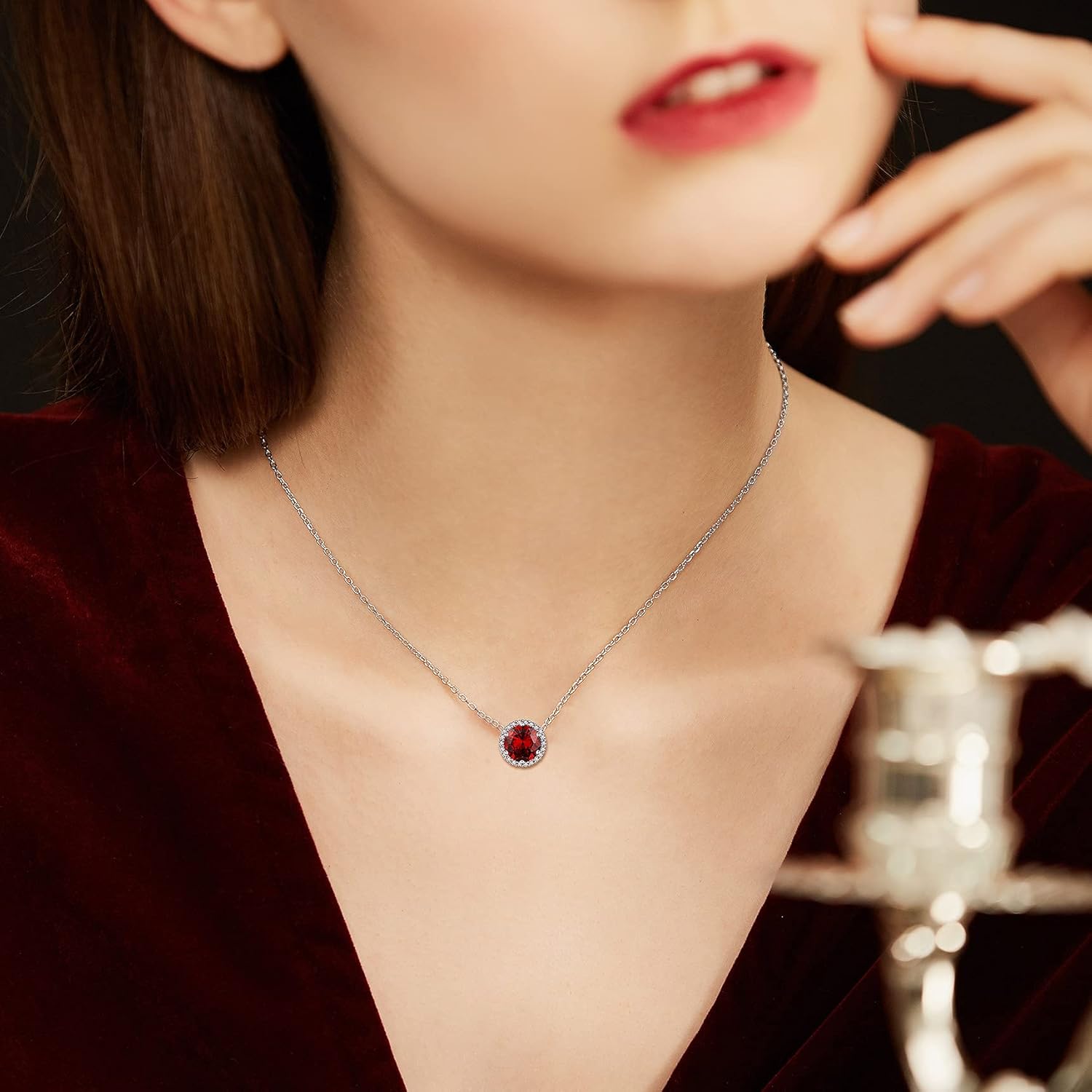 Bestyle Sparkling 925 Sterling Silver Birthstone Necklaces for Women, Created Heart/Round/Teardrop/Square Crystal Solitaire Pendant Diamond Necklace, Great Birthday/Anniversary/Wedding Gifts - Image 2