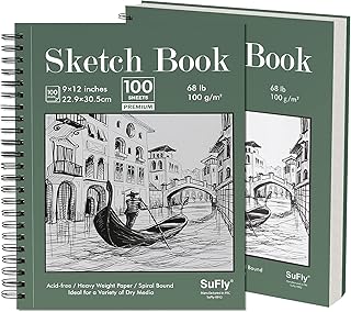Sketch Book 9x12 inch - Pack of 2 (Total 200 Sheets) Spiral Bound Sketchbook, 68 lb/100gsm,100 Sheets Each, Durable Acid F...