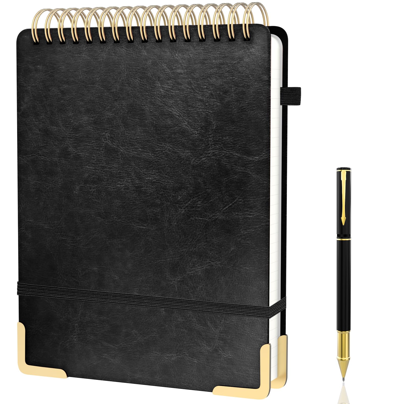 Mousbull Carnet à spirales A4 en cuir de 240 pages pour le travail, 21,6 x 27,9 cm, papier épais de 100 g/m², pour gaucher - Pour bureau, collège, école - Noir