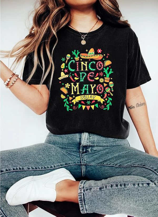 Cinco De Mayo T Shirt Women: Mexican Fiesta Party Shirts Sombrero 5 De Mayo Tee Mexican Vacation Graphic Tops Dark Grey by MNLYBABY - Used condition - US$12.71