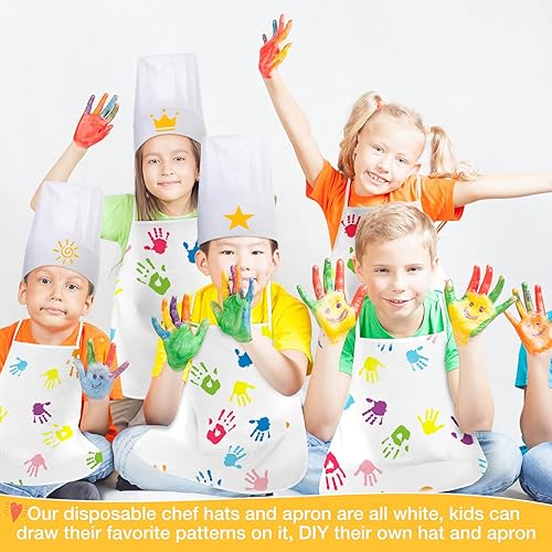 Miniatura 7 de JaGely Juego de 60 piezas de delantal y sombrero de chef con 30 delantales, 30 sombreros blancos, disfraz para niñas, niños, cocina, pintura,