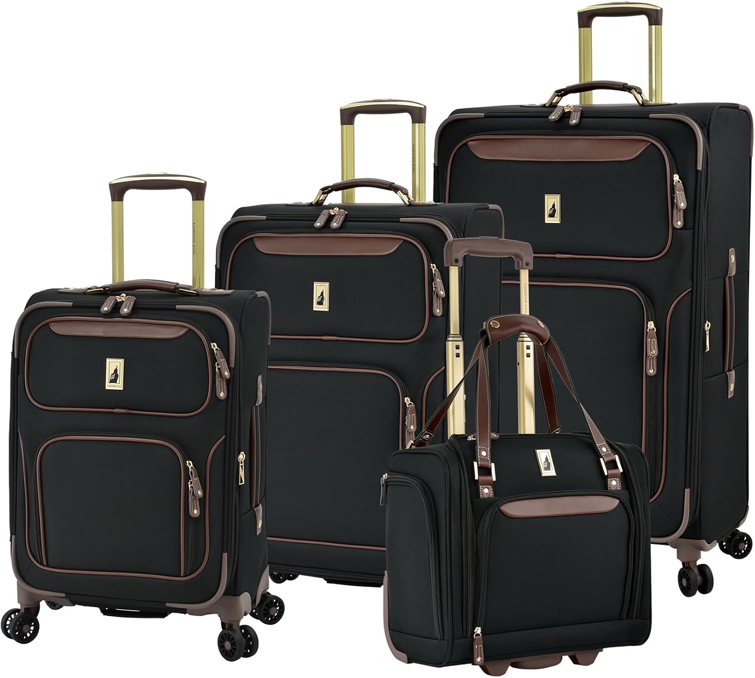 London Fog Nottingham 4 Piece Softside Luggage Set (USB, 20, 25 & 29), Black Chestnut
