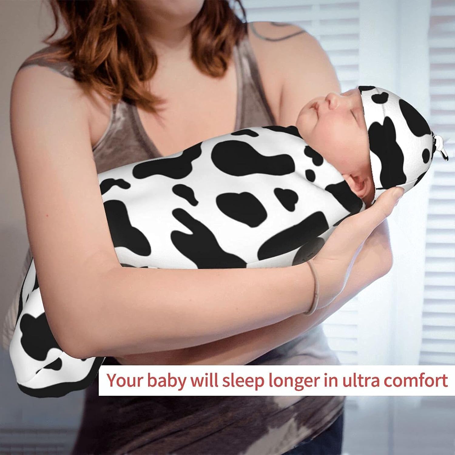 Cow Print Baby Stuff Swaddle Blankets Beanie Hat Sets, Soft and Stretchy Newborn Blanket Swaddle Sack for Baby Shower Infant Boy and Girl