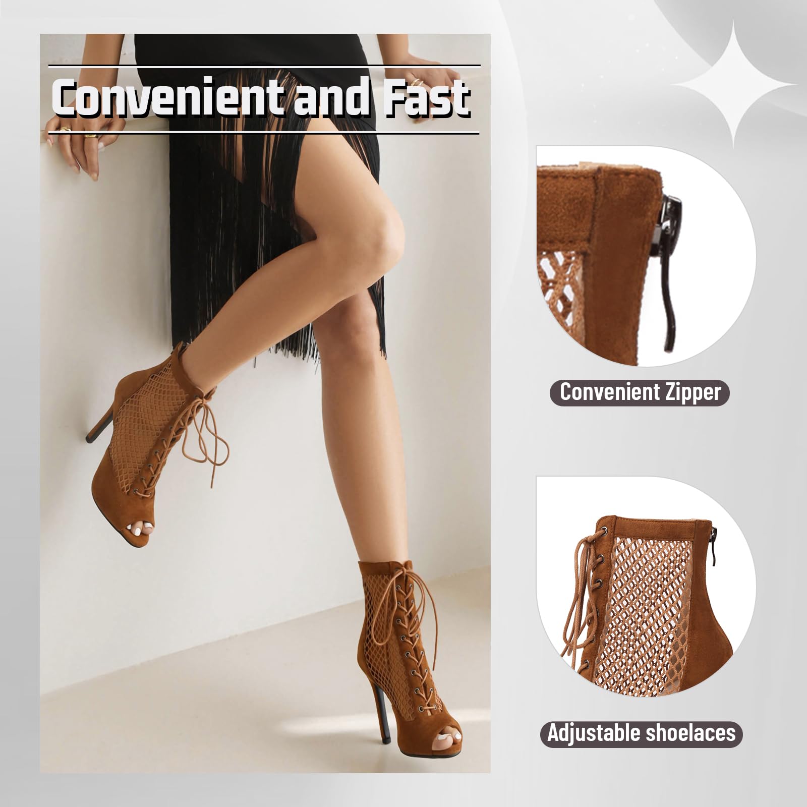 Peep Toe Buty 10 cm Zamszowe Obcasy Siatkowe Buty do tańca łacińskiego Salsa Tango Bachata