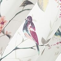 Vista 227 de VOGOL Cenefas con patrón de pájaros para ventanas de cocina, cenefa texturizada de lino con estampado floral y pájaros para ventanas pequeñas