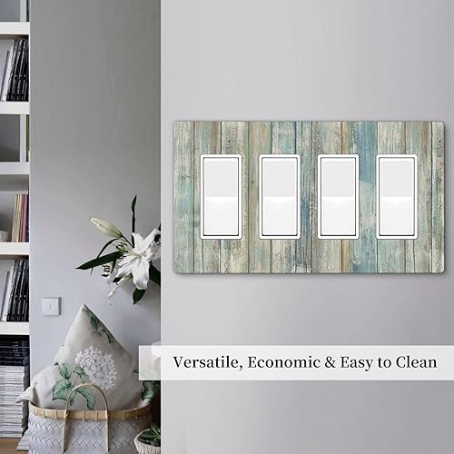 Miniatura 202 de Placa de pared dúplex de receptáculo de dispositivo de 1 gang de madera envejecida blanca gris con veta de tablón, cubierta de enchufe eléctrico de