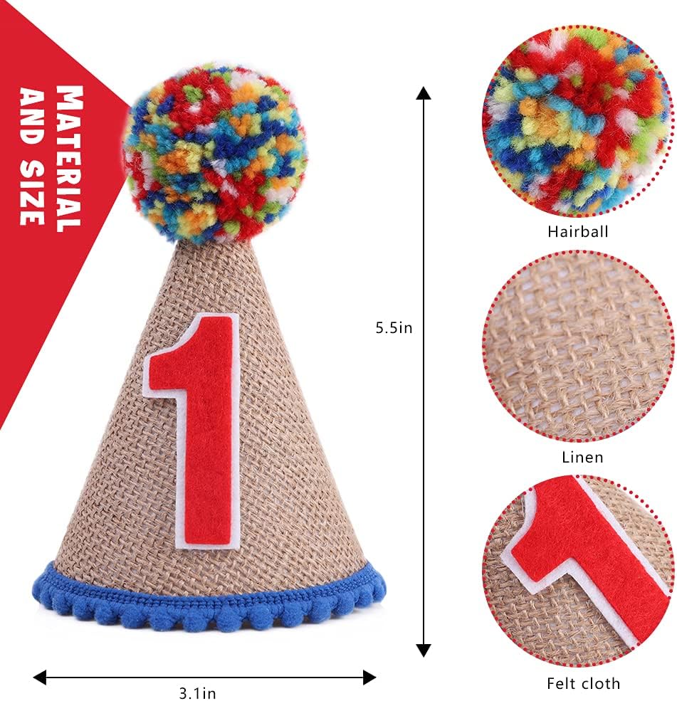 Birthday Party Cone Hat - Birthday Party Hat, Colored Fur Balls Hat