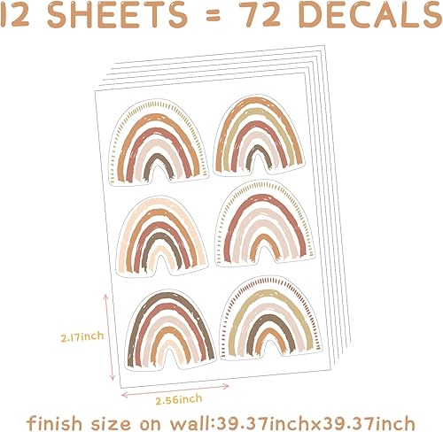 Miniatura 10 de funlife 56 calcomanías de pared de arco iris boho para despegar y pegar, calcomanías de pared autoadhesivas de arco iris para dormitorio de niñas,