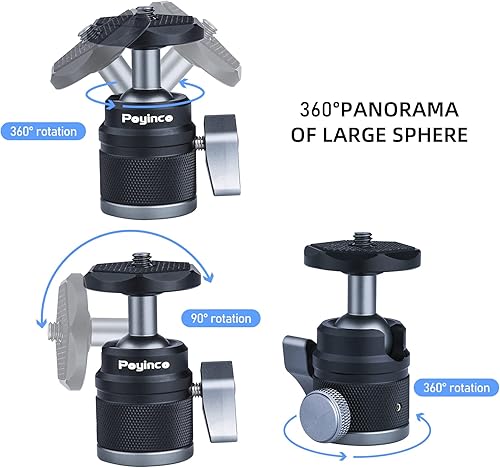 Miniatura 10 de Trípode mini cabeza de bola panorámica giratoria de 360 grados con placa de zapata rápida de tornillo de 14 pulgadas, para trípode monopié