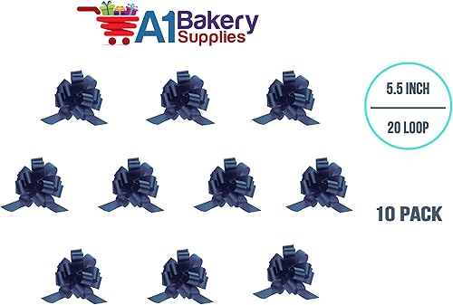 Miniatura 5 de Arco de satén azul marino de 5.5 pulgadas, 20 bucles, envoltura de regalo, envoltura de regalo de Navidad, boda, lazos de tirar, lazos de cuerda,