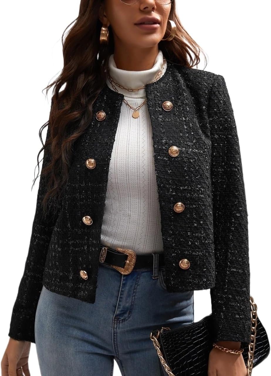 Women's Trench Coat Casual Double Breasted Open Front Jacket Long Sleeve Round Neck Classic Overcoat