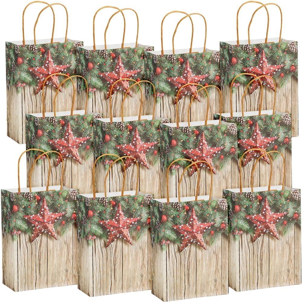 Fun Express - Christmas Barnwood Craft Bag for Christmas - Party Supplies - Bags - Paper Gift W & Handles - 12 Pieces