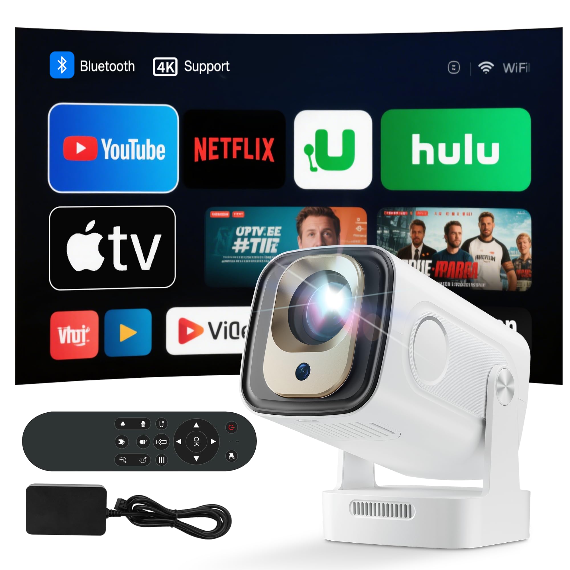 Mini proiettore 1080P video portatile 4K WiFi 6 Android 11 per telefono/PC/laptop/chiavetta, HDMI Home Theater rotazione di 180°