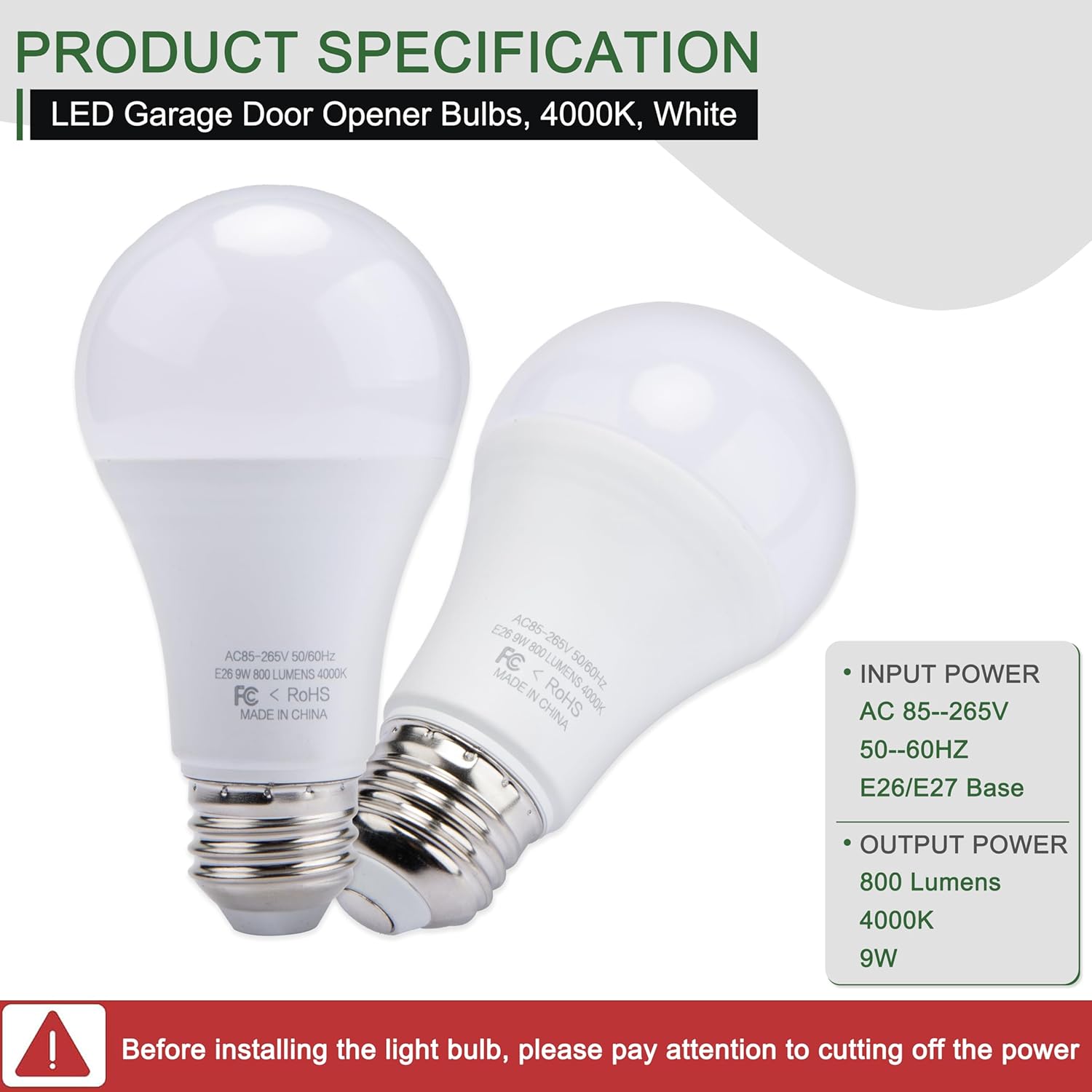 2 Pack LED Garage Door Opener Bulbs, 4000K, White, Compatible with All Garage Door Opener Brands Such as Genie, Chamberlain, Craftsman and LiftMaster Operators