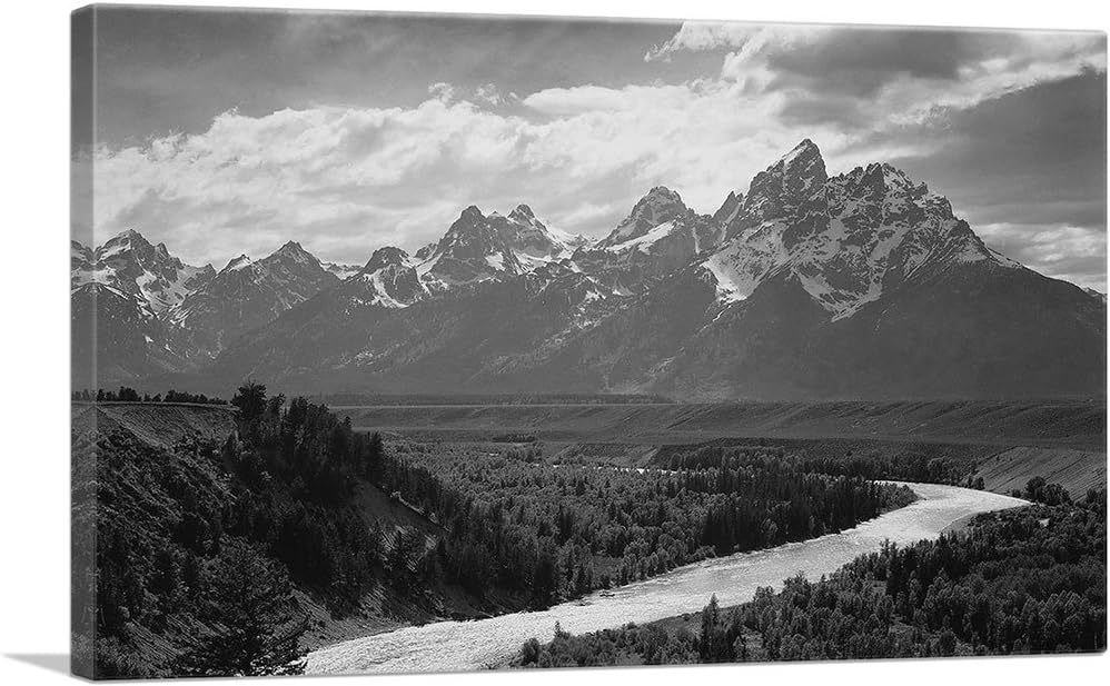 ARTCANVAS Grand Teton - National Park - Wyoming Canvas Art Print Stretched Framed Painting Picture Poster Giclee Wall Decor by Ansel Adams - 26" x 18" (0.75" Deep)