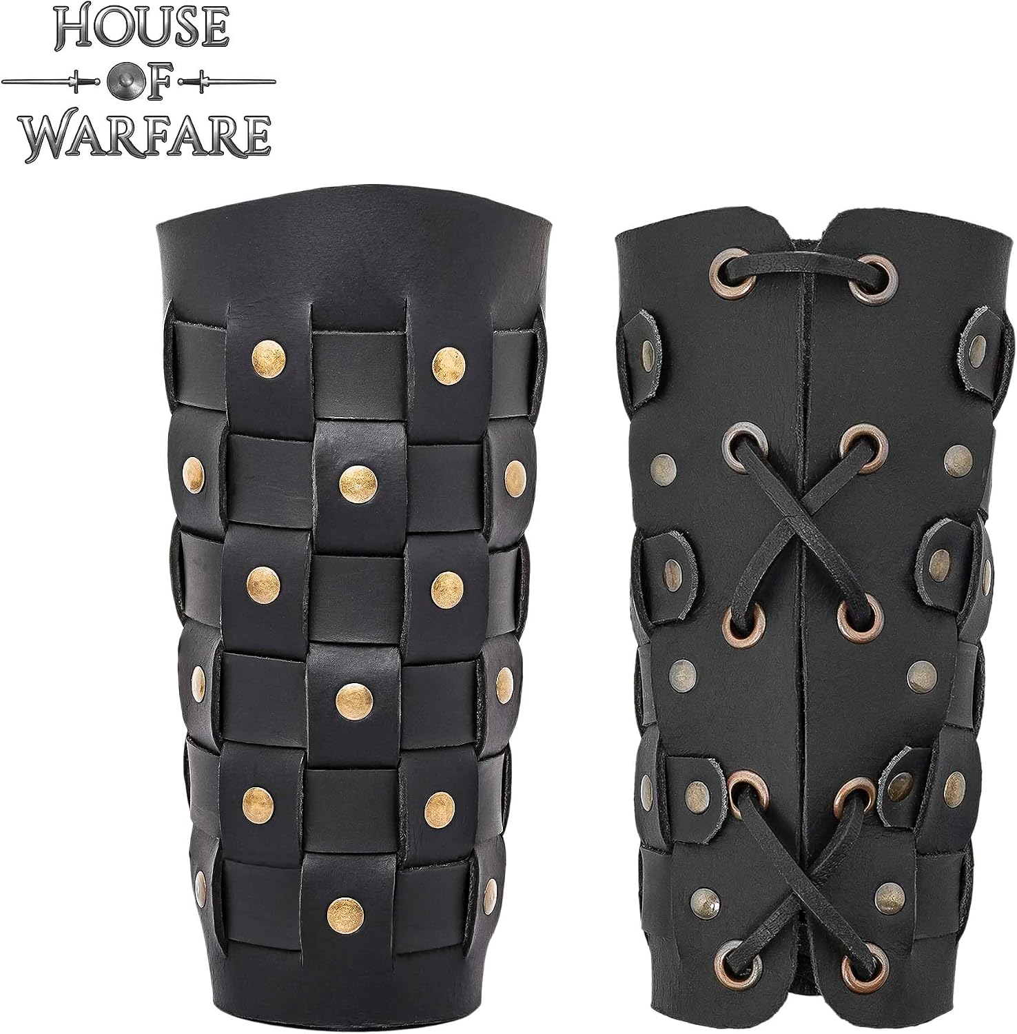 House of Warfare Medieval Bracers 100% Genuine Leather Arm Armor - Authentic Arm Protection for LARP, Fantasy, Halloween