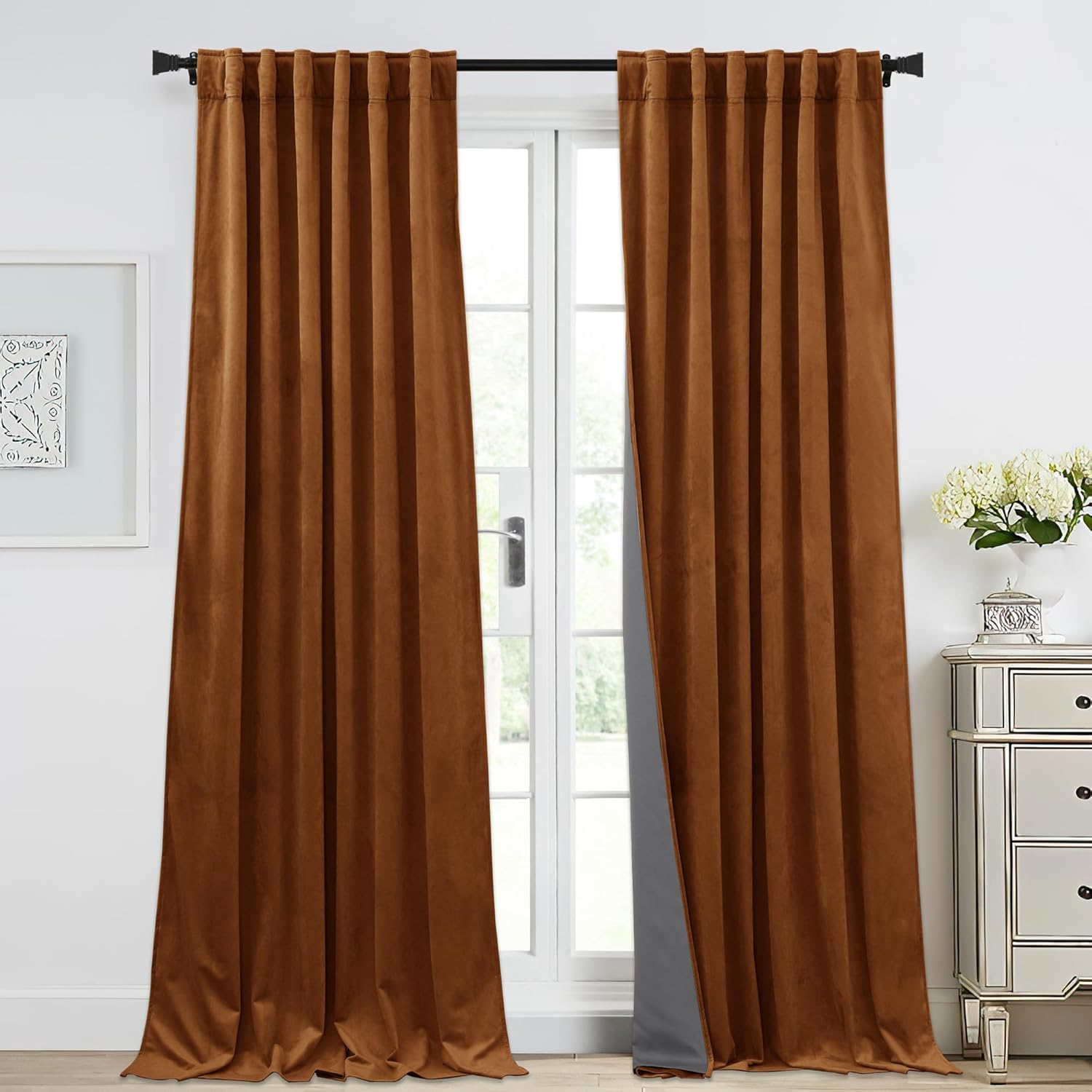 StangH 100% Blackout Curtains Burnt Orange Curtain Drapes Fall Home Decoration Thermal Insulated Light Blocking Privacy Panels for Nursery Bedroom/Office, W52xL84, 2 Panels