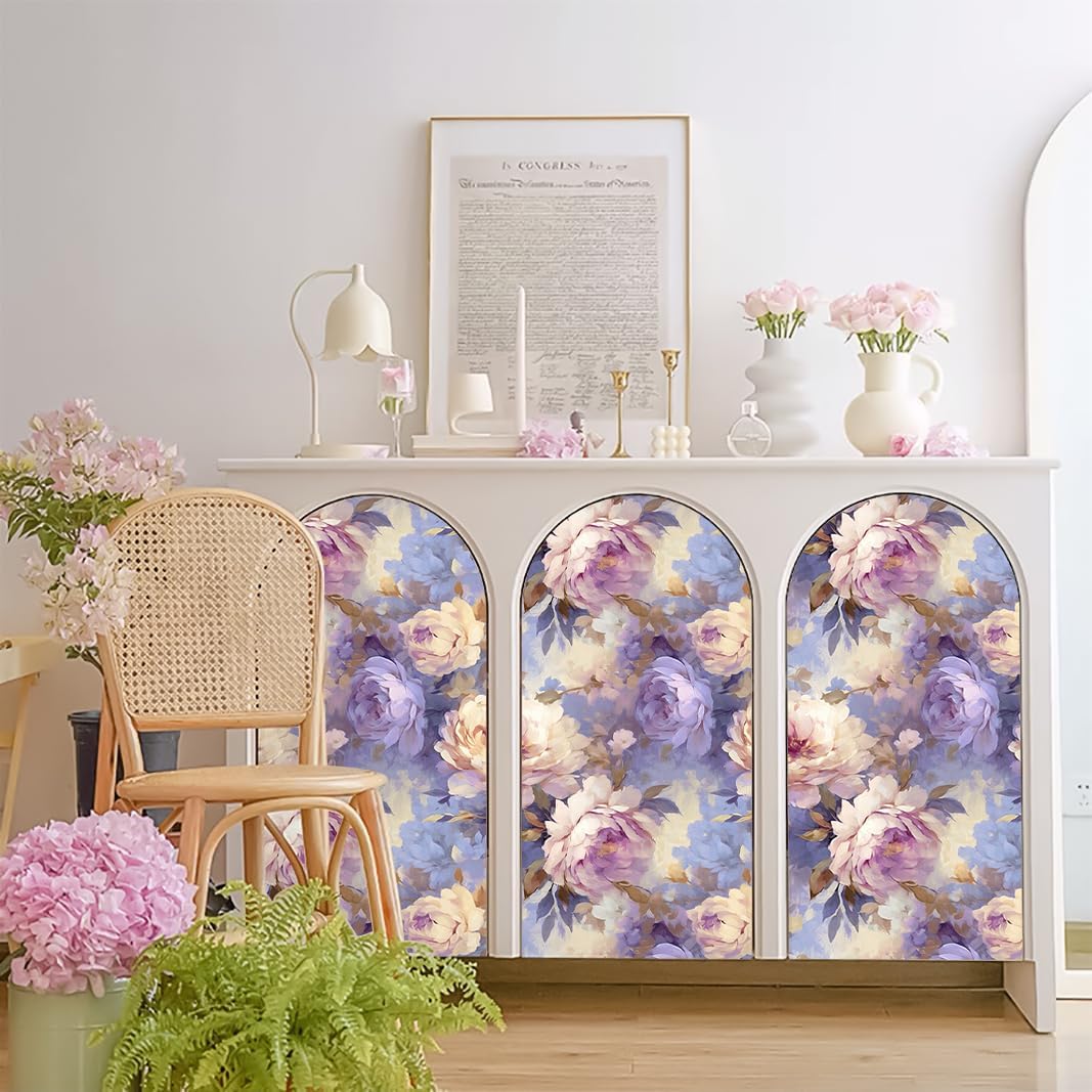HAOKHOME Floral Peel and Stick Wallpaper Purple/Pink/Brown Temporary Removable Wall Paper for Bedroom Living Room Decor 17.3in x 118in