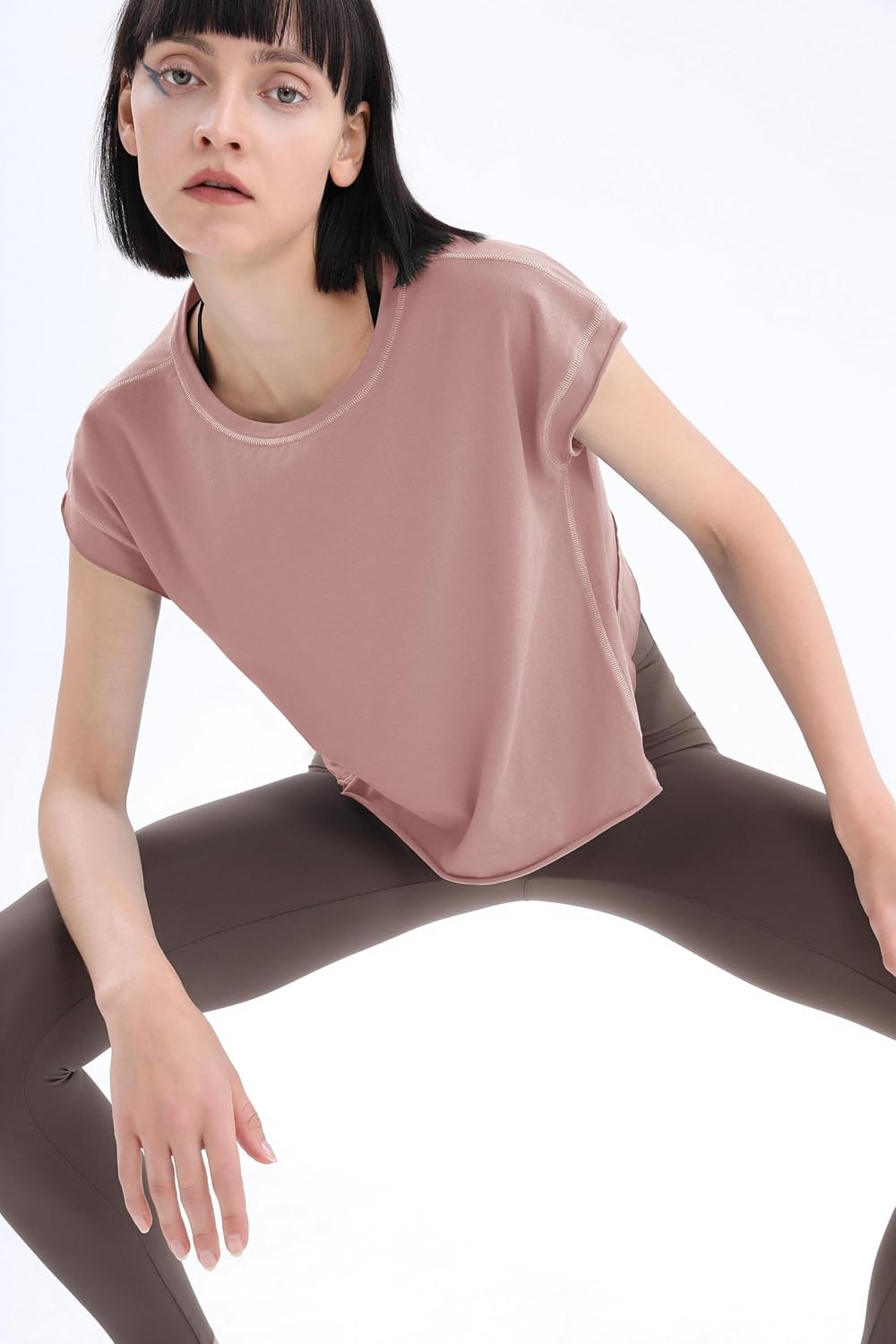 Loovoo Cropped T Shirts for Women Open Back Yoga Workout Top Short Sleeve Gym Shirts Athletic Active Top Dark Salmon L - Image 5