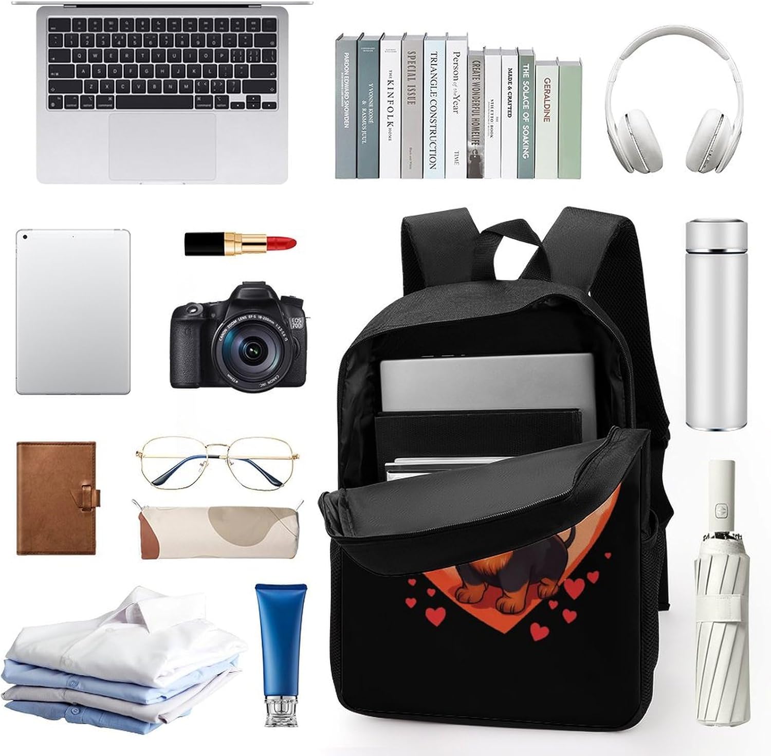 Dachshund Heart Love Laptop Backpack for Men Women 17 Inch Shoulder Bag Travel Daypack