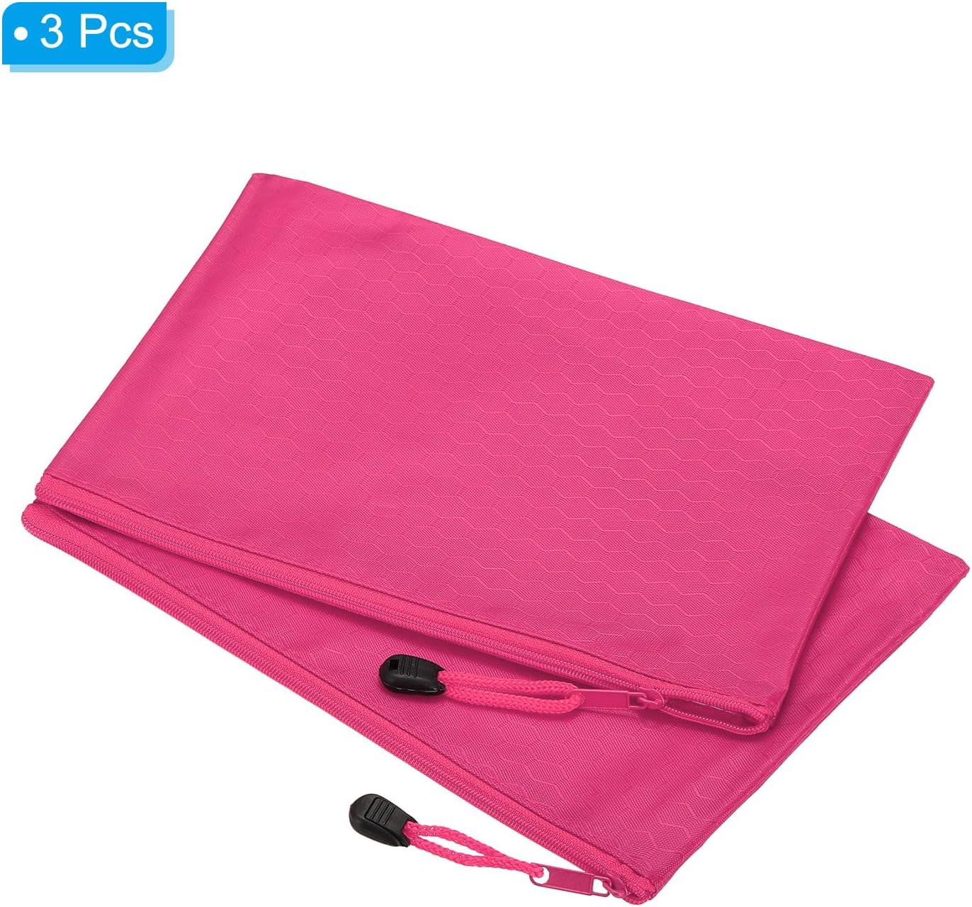 PATIKIL Waterproof Zipper File Bags, 3 Pack A5 Document Holders Pencil Pouch for Office, Rose Red image 3
