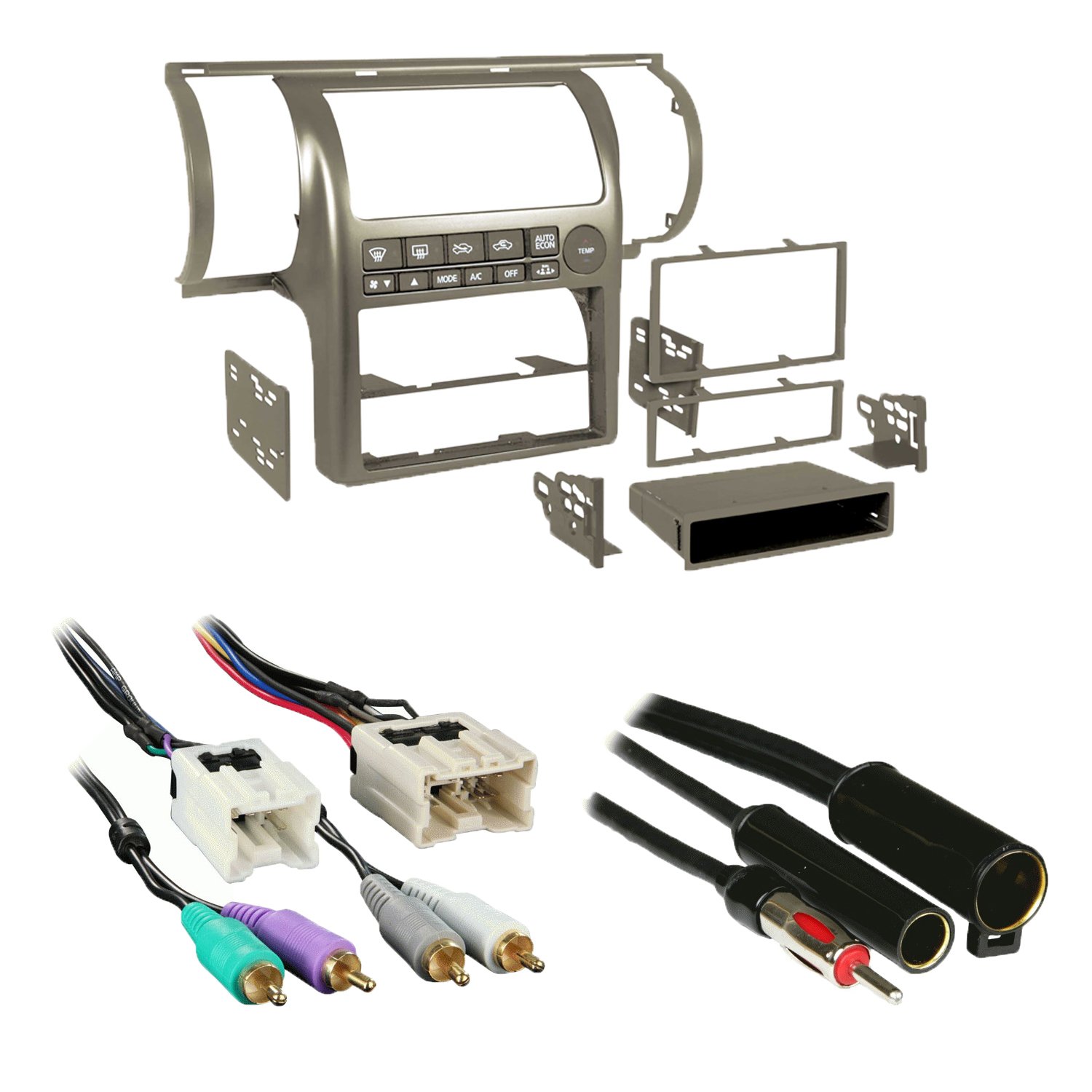 Metra 99-7604T Tan Single/Double DIN Stereo Installation Dash Kit for 2003-2004 Infiniti G35 + Wiring Harness + Antenna Adapter