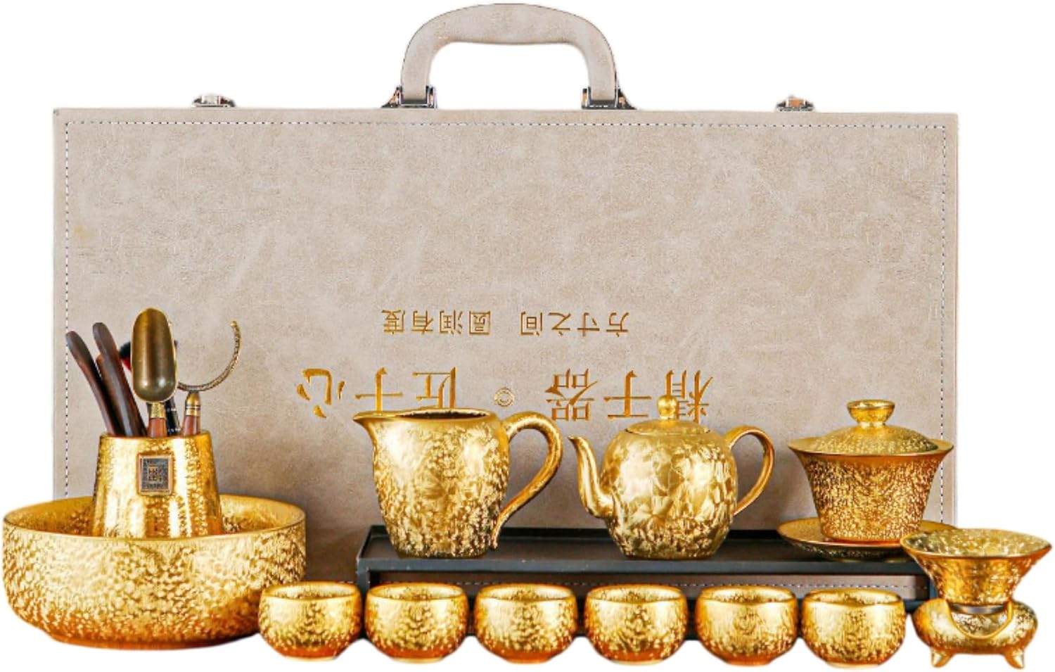 全金福禄壶+盖碗茶道茶洗茶具套装 Glass Tea Cup,Ceramic cup Set,Zi Sha Tea Cup,Ceramic Teapot,Purple Clay Tea 鎏金半手工茶壶陶瓷单壶 Ceramic Coffee Mugs Set,Microwave & Dishwasher Safe,Gift for Man and Women