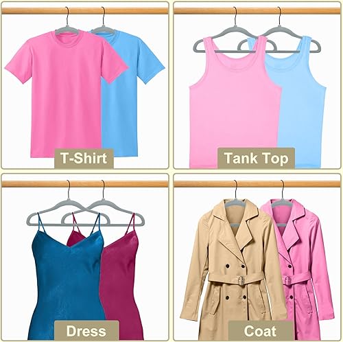 Miniatura 5 de Perchas de terciopelo de alta calidad, paquete de 60 perchas antideslizantes de fieltro gris de 17.5 pulgadas, perchas resistentes para armario con