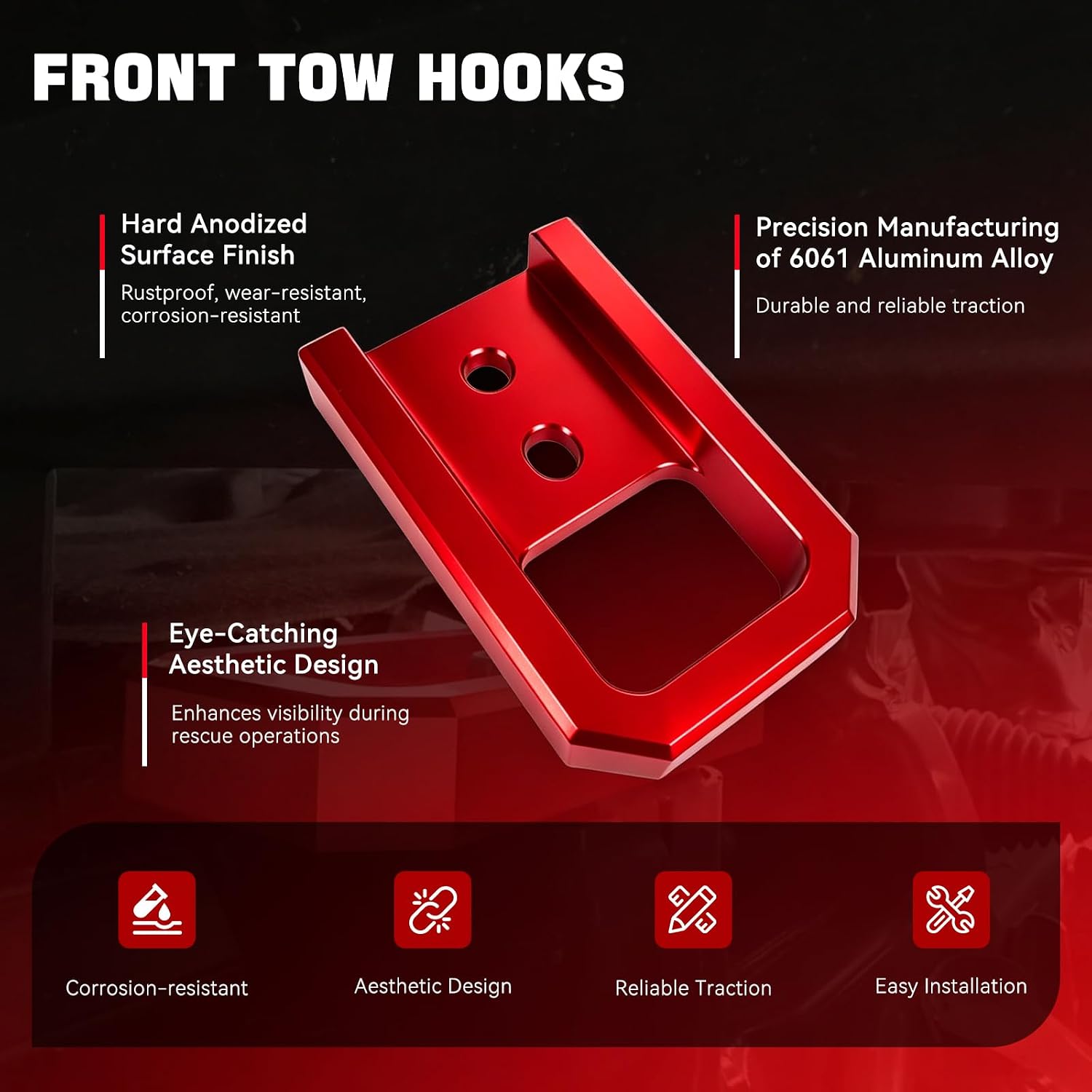 Tow Hooks for Toyota Tacoma 2024-2026, Front Tow Hooks Fit for 4Runner 2025-2026, Land Cruiser 250 2024-2025, 2PCS Heavy-Duty Aluminum Car Tow Hooks Red