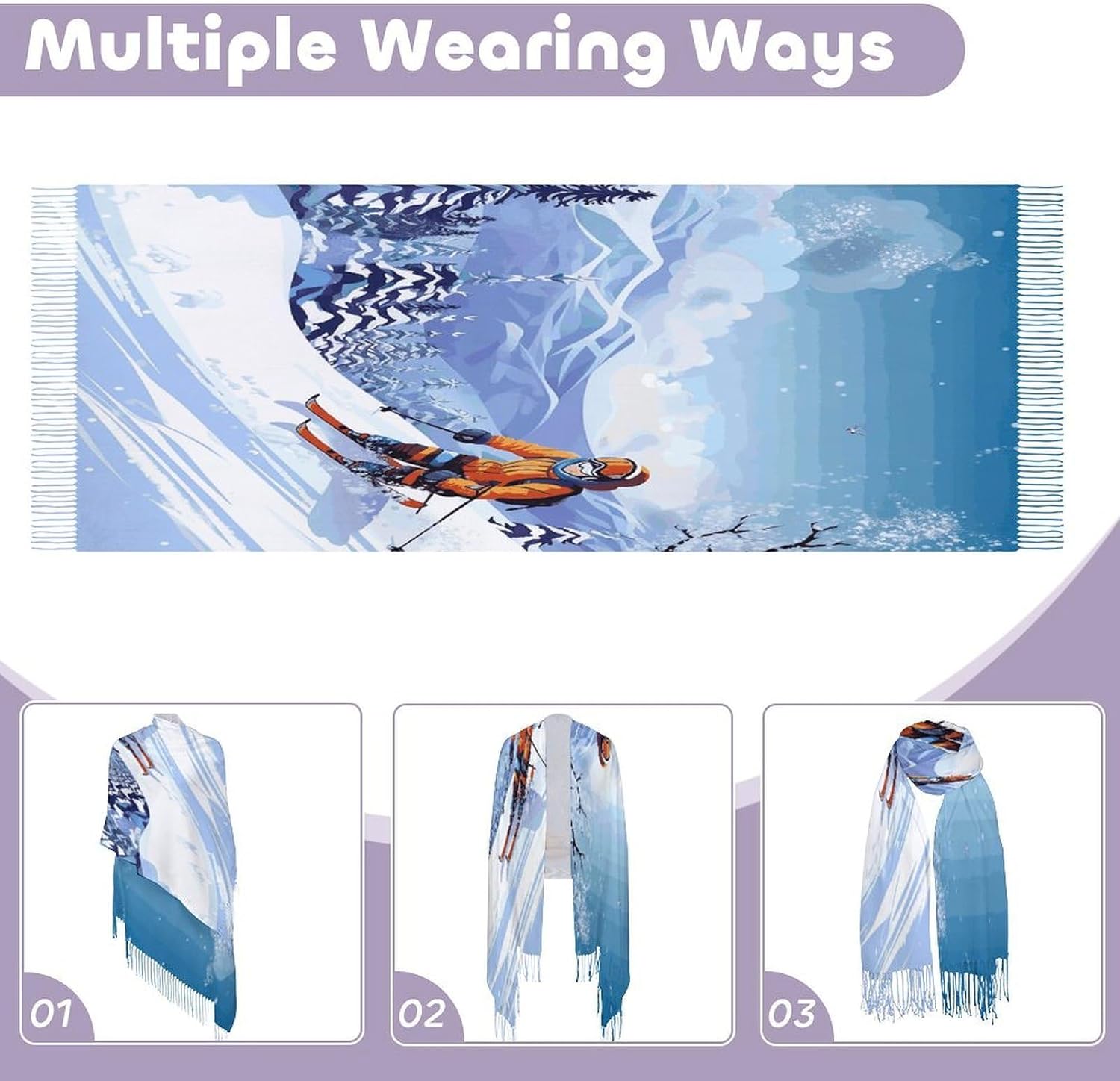 Winter Skiing Scarf for Women Men Soft Warm Fashion Blanket Scarves Classic Cashmere Feel Scarf Long Shawl Large Scarves Cold Weather Thick Blanket Scarfs