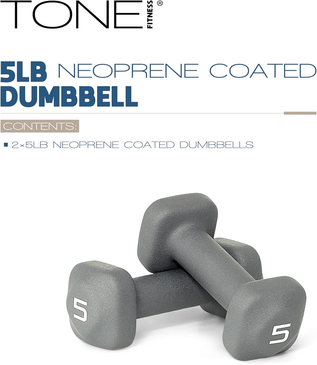 Tone Fitness Neoprene Dumbbell Weight Pairs with Anti-Roll Square Head | Multiple Options